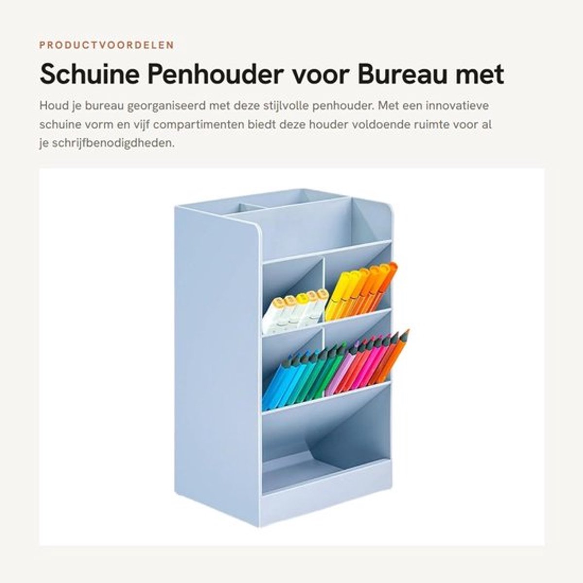 Penhouder met 5 compartimenten - Schuine ontwerp - Bureau organizer - Kunstbenodigdheden opslag - Grote capaciteit - Exquisite uiterlijk - Potloodhouder