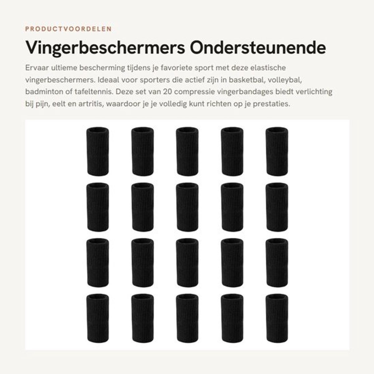 Vingerbeschermers 20 Stuks - Elastische Vingerbandages - Compressie Ondersteuning - Knokkelbescherming - Sportactiviteiten - Zwart Nylon Spandex - Vingermoffen