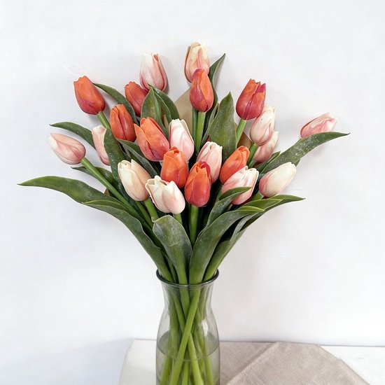 Foto: 22 kunstmatige tulpen 39 cm vintage stijl met stelen realistisch uiterlijk geschikt als bloemstuk voor op uw eettafel moederdagcadeau