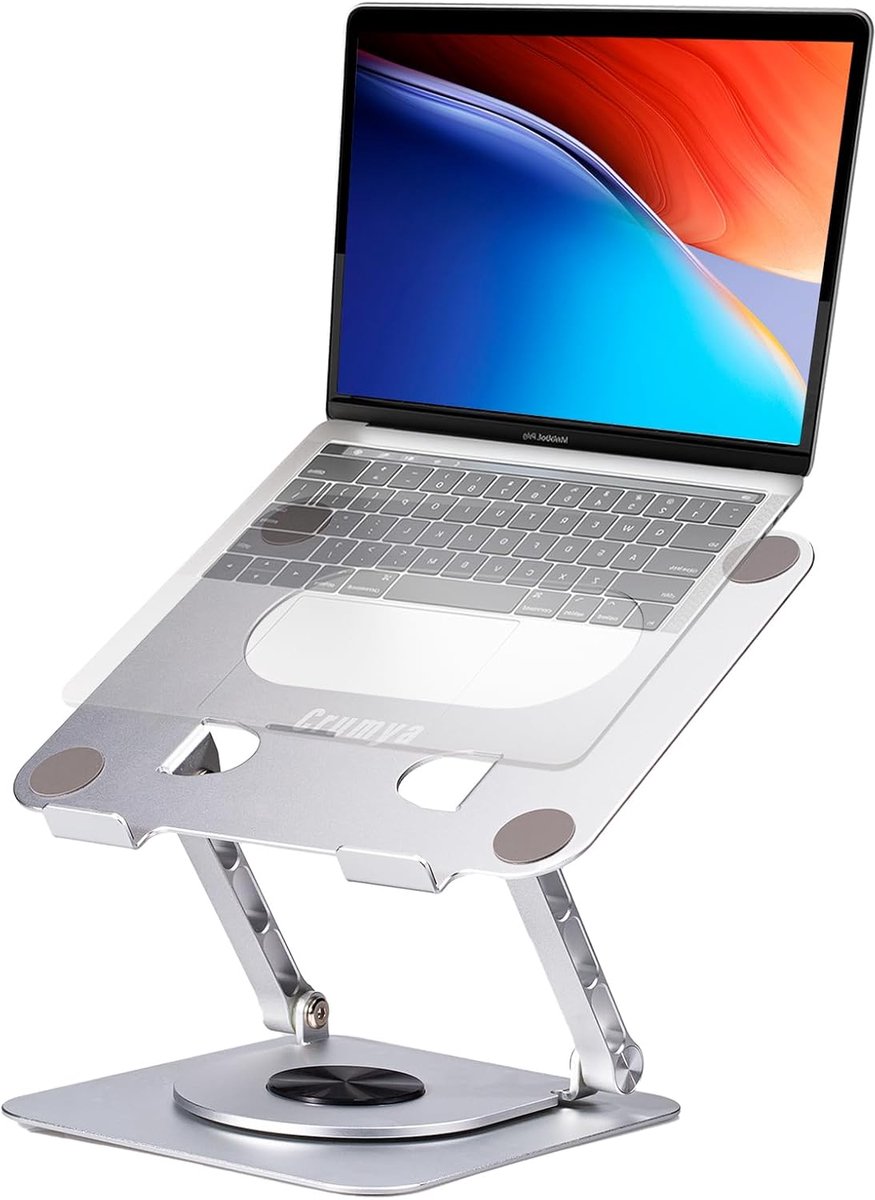 SnelShoppen - Crumya Laptopstandaard Aluminium - Ergonomisch, Opvouwbaar, 360° Rotatie, Hoogte en Hoek Verstelbaar, Voor Laptops en Tablets tot 17 inc