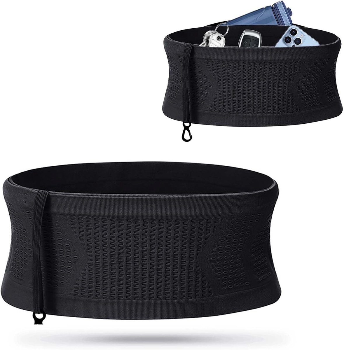 Multifunctionele Ademend Verstopte Taille Bag, Unisex Hardloop Heupband voor Mobiele Telefoon, Sleutels en Pasjes, Ideaal voor Joggen en Sportactiviteiten, Zwart