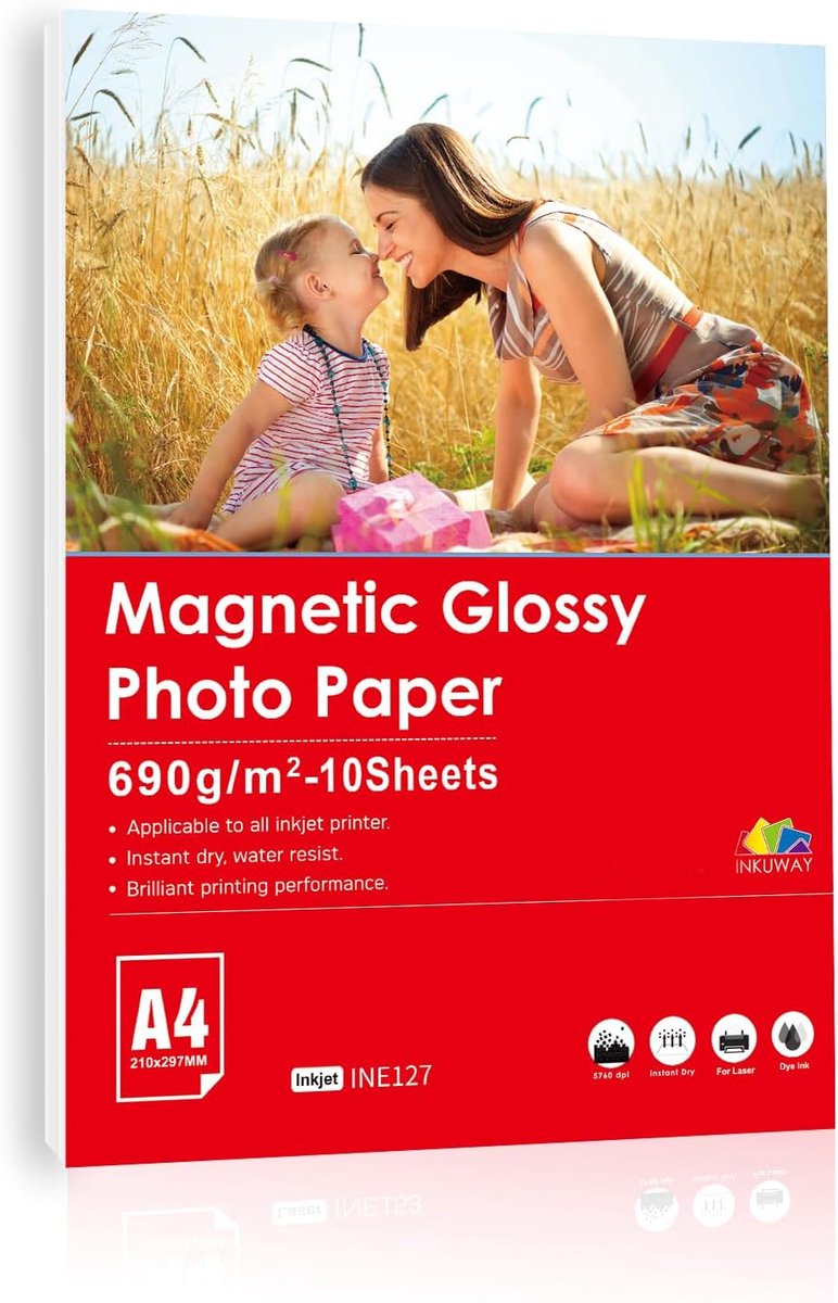 SnelShoppen - A4 Afdrukbare Magnetische Bladen 10 Stuks Hoge Glanzende Dikke Magnet Foto Papier voor Inkjet Printers, Creatief, Handig voor Feestjes e