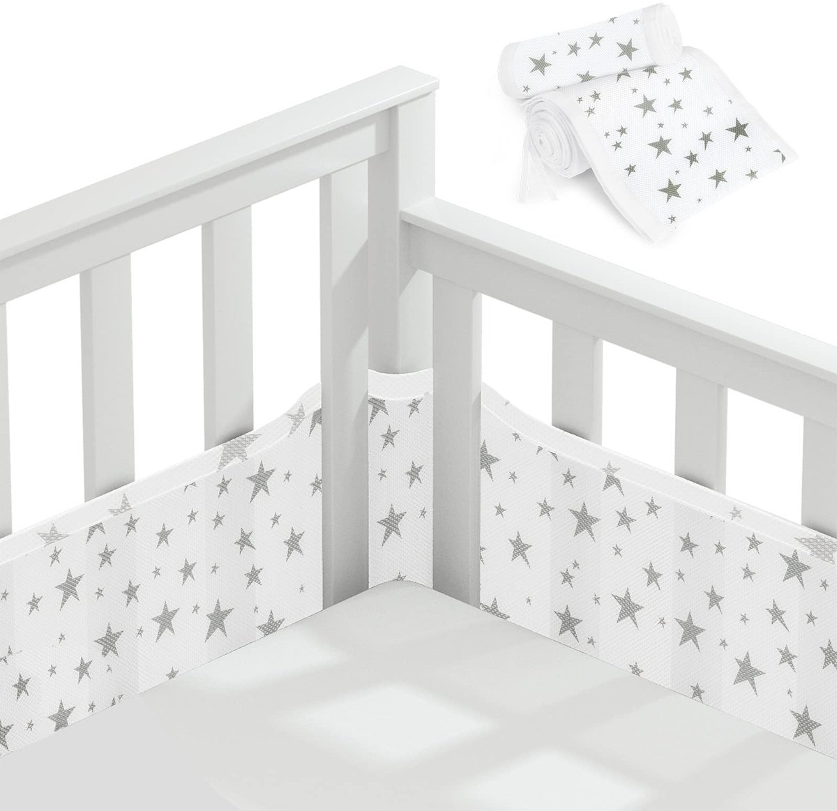 SnelShoppen - Aolso Nestje 2 stuks, Zacht en Ademend voor Kinderbed, 340 cm x 30 cm + 160 cm x 30 cm, Wasbaar, 10 Vaste Riemen, Ster, Ideaal voor Baby