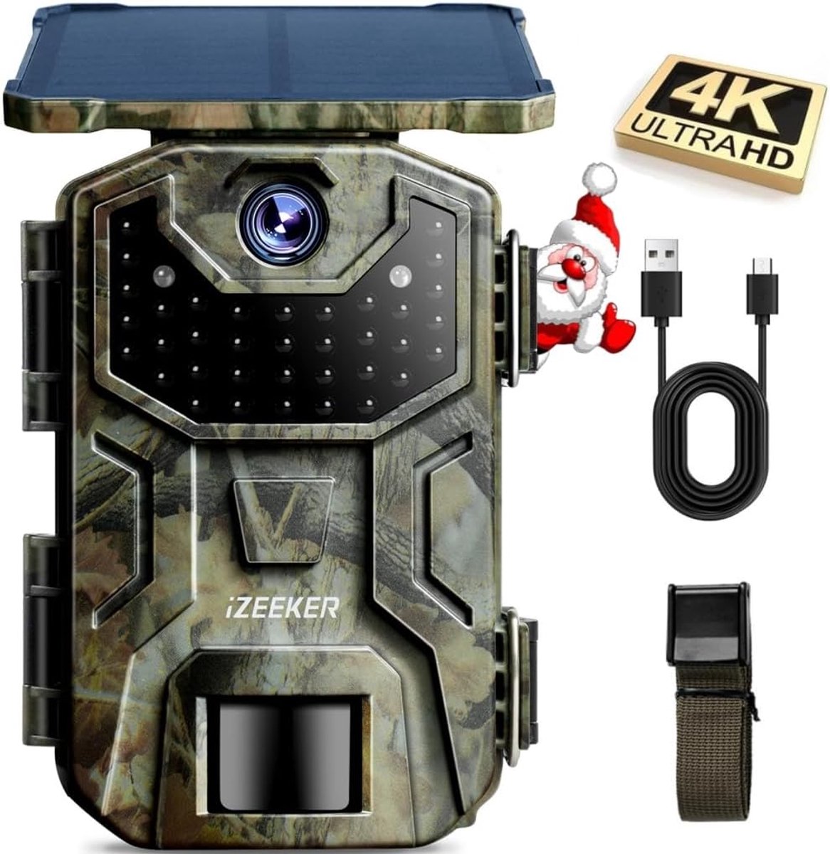 SnelShoppen - 4K Wildlife Camera met Nachtzicht, 48MP, IP66 Waterdicht, Infrarood LED's, Bewegingssensor, Zonne-energie en Oplaadbare Batterij, Perfec