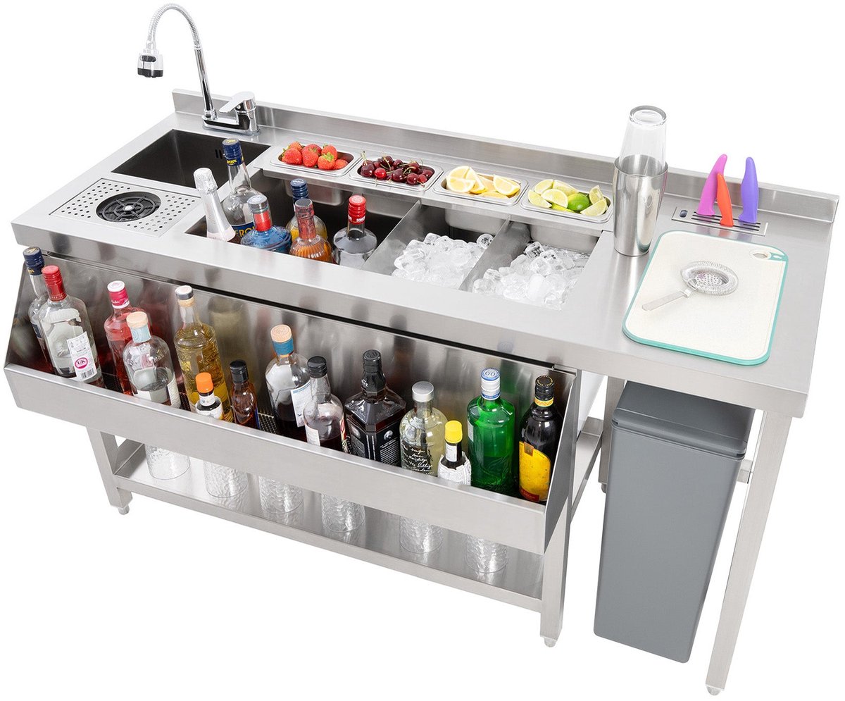 Luxe cocktail bar station - rvs - met spoelbak - incl. accessoires