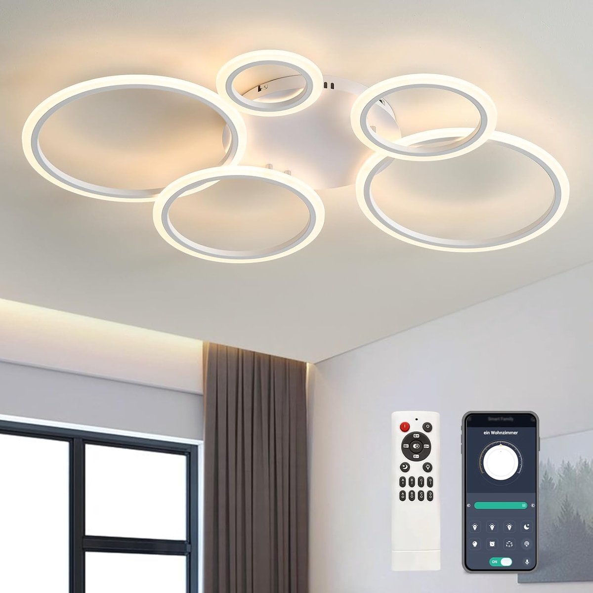 SnelShoppen - Dimbare LED Plafondlamp 100cm - Moderne Verlichting 60-120W met Afstandsbediening en App - Kleurverandering en Energiebesparend voor Woo