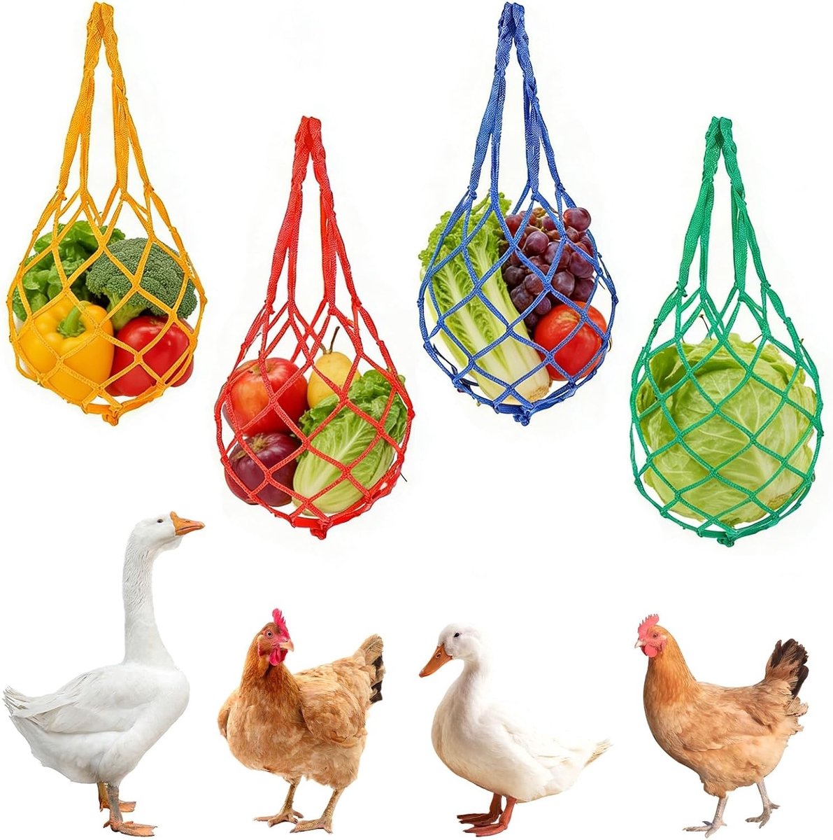 Voeder Netten - Hangende Voeders - Dieren Voeden - Set van 4 Stuks - 57 cm Lengte - Multicolor