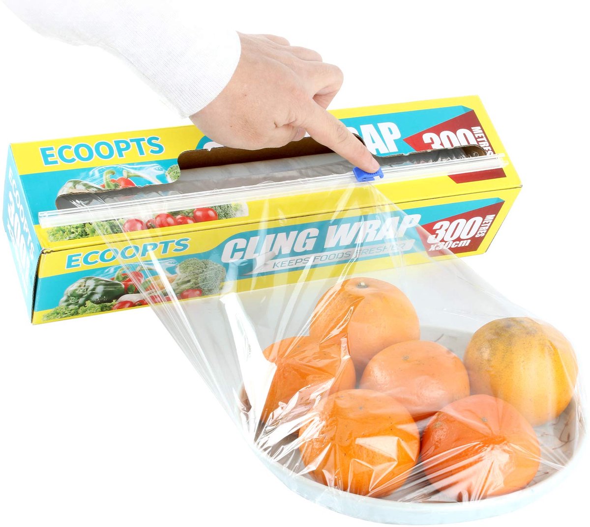 SnelShoppen - ECOOPTS Vershoudfolie met Dispenser & Snijder | Magnetron- en Vriesveilige Vershoudfolie 30 cm x 300 m | Ideaal voor Keuken, Feest, Camp