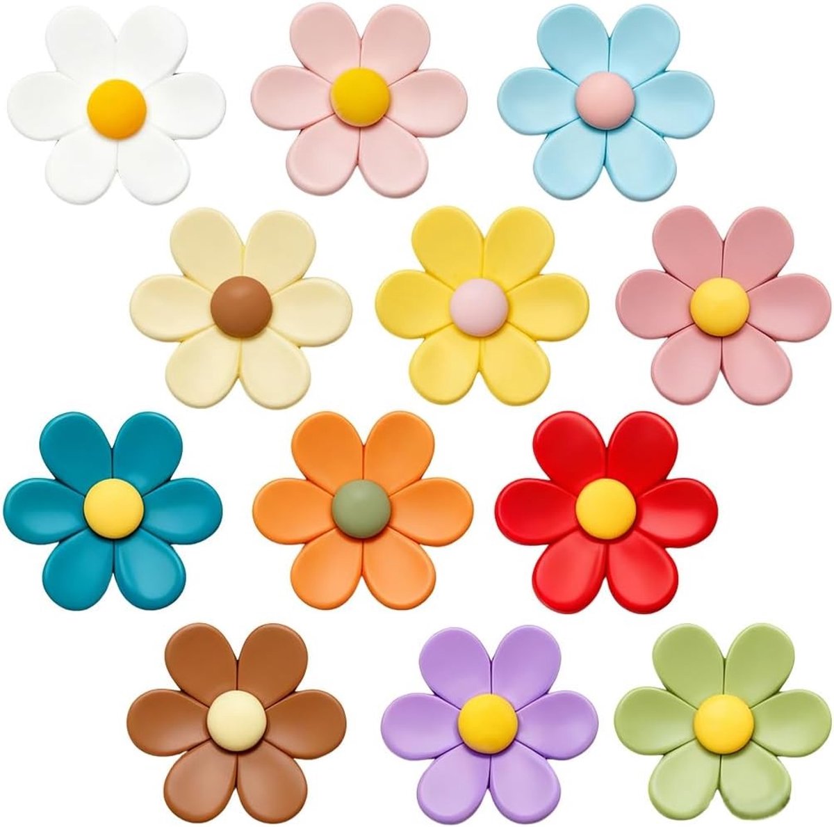 Schattige en kleurrijke koelkastmagneten met bloemen, 12 stuks, sterke decoratieve magneten voor whiteboard en kantoor, perfect als cadeau voor kinderen