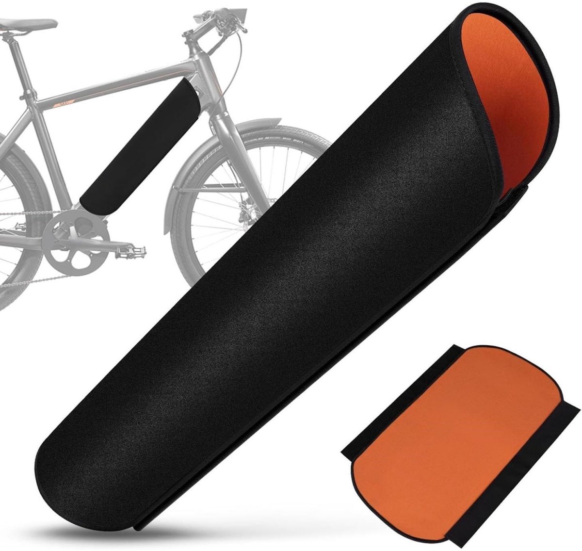 GELLDG Beschermhoes voor e-bike-accu – Geschikt voor in het frame geïntegreerde accu's (omtrek 30–38 cm) – Bestand tegen kou en stof – Verlengt actieradius en levensduur van de accu – Oranje & zwart – 54×38 cm