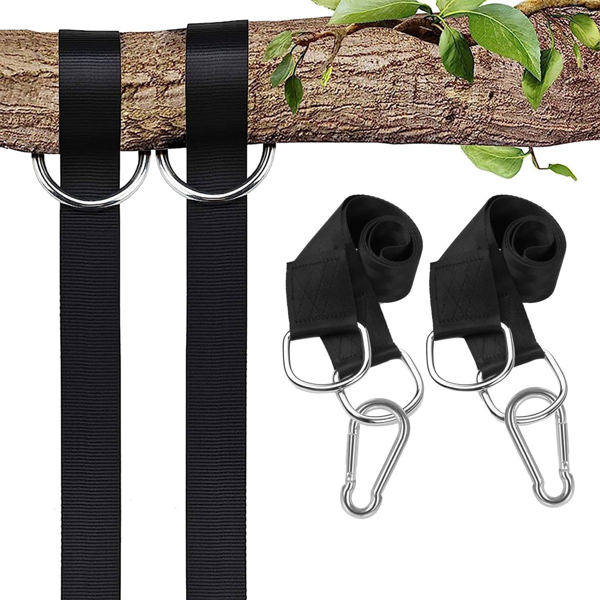 Swing- en Hangmat Ophangbanden – 1 Paar Versterkte Nylonriemen met D-Ringen en Karabiners voor Buiten, Fitness, Kamperen en Tuinwerk (100cm)
