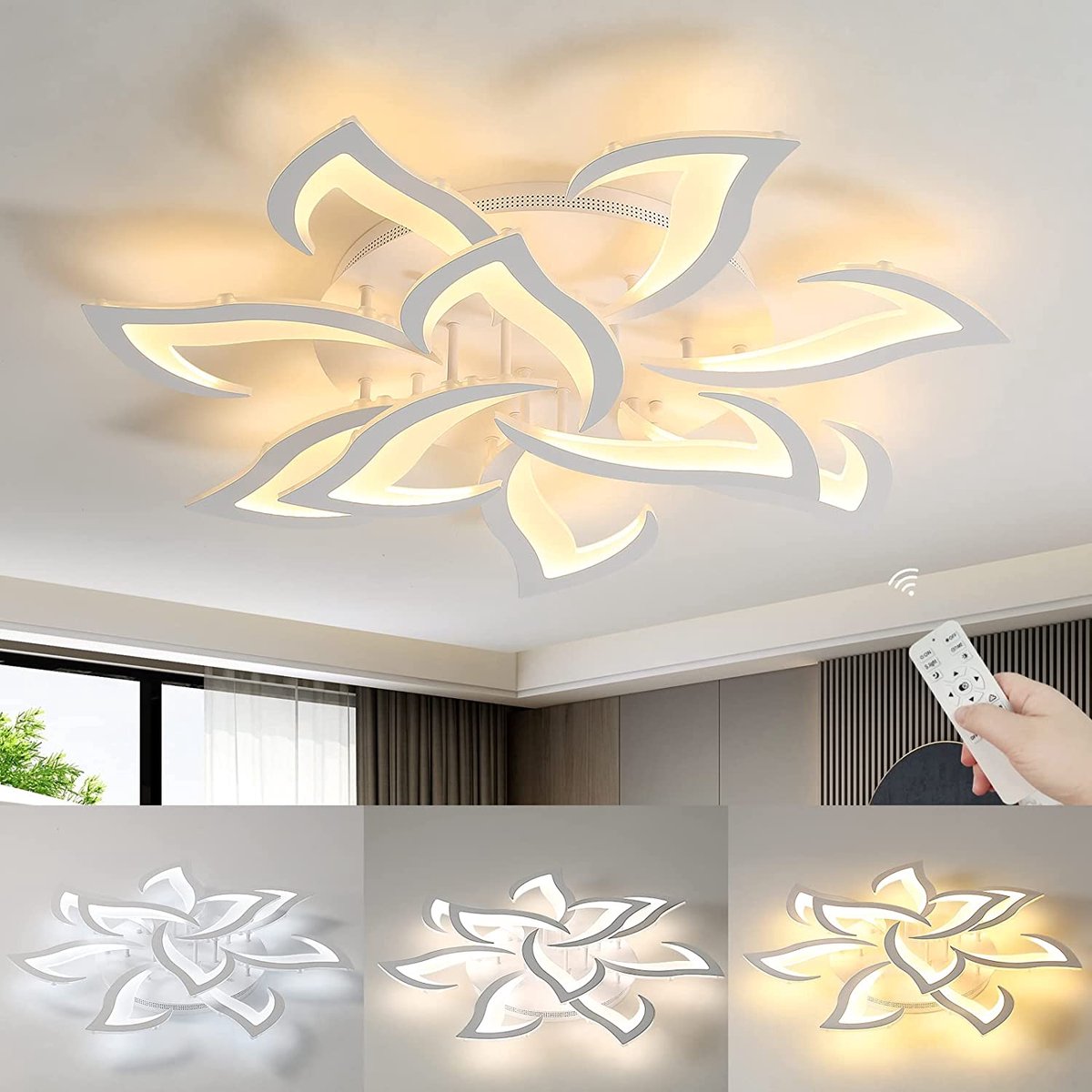 Riserva Vormvrije LED Plafondlamp Wit Modern Eenvoudig Kunstdecoratie 84W 9450lm Afstandsbediening + APP Traploos Dimbaar 3000-6500K 220V Ra80