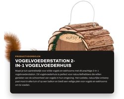 Vogelvoederstation 2-in-1 - Voederhuisje voor vogels - Eekhoornvoederhuis - Weerbestendig - Houten - Capaciteit 750 g pinda's - Voederhuis
