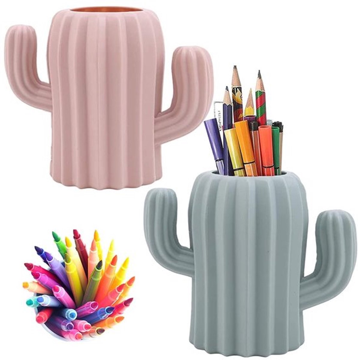 Pennenhouder Cactusvorm - Bureau Organizer - 2 Stuks - Duurzaam PE - Desk Organizer - Creatief en Grappig - 13,5x11,5cm - Pennenpot