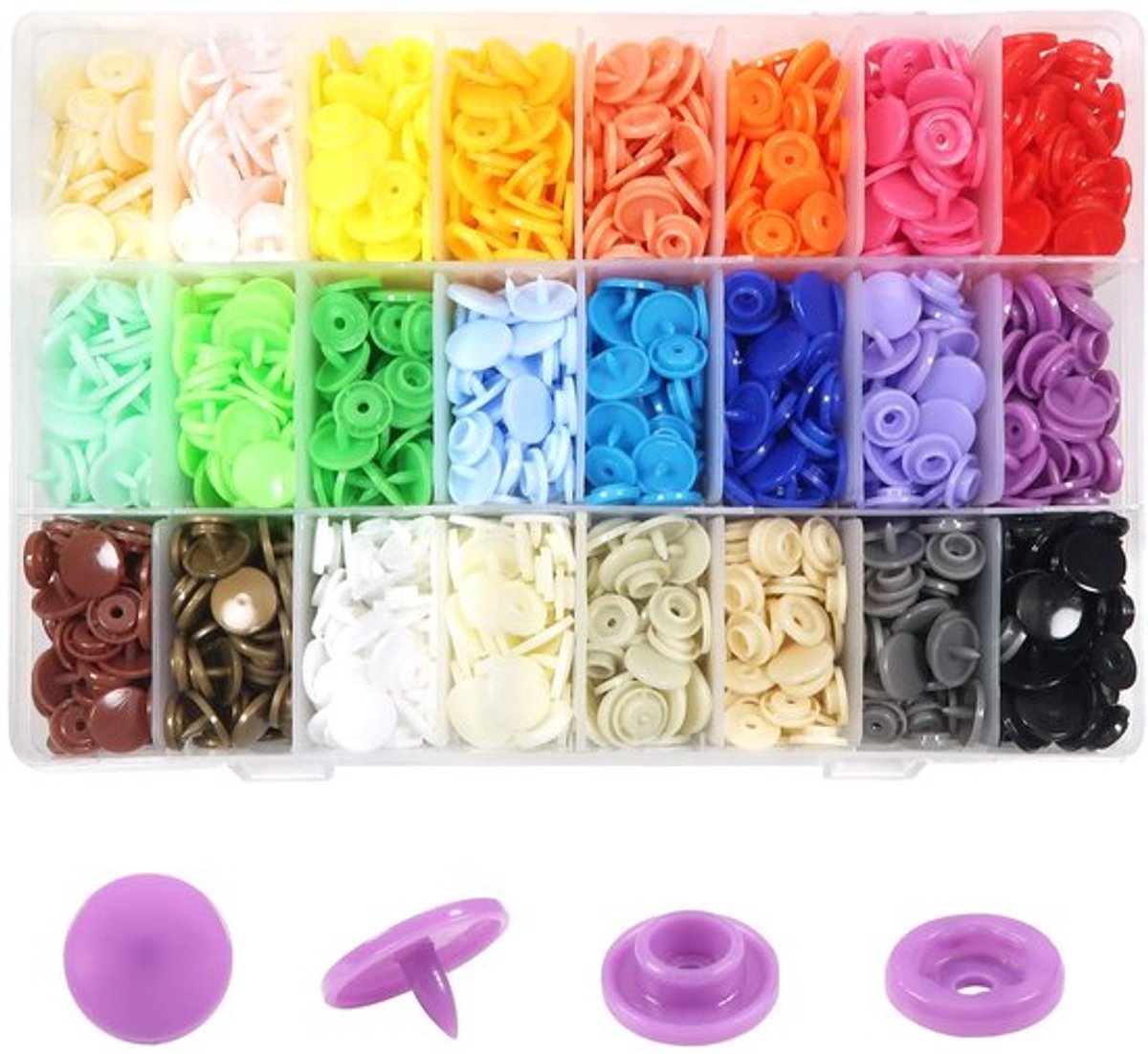 Drukknopen set 432 stuks - Kunststof - 12 mm - 24 kleuren - Milieuvriendelijk - Voor kleding en doe-het-zelf - Knopen