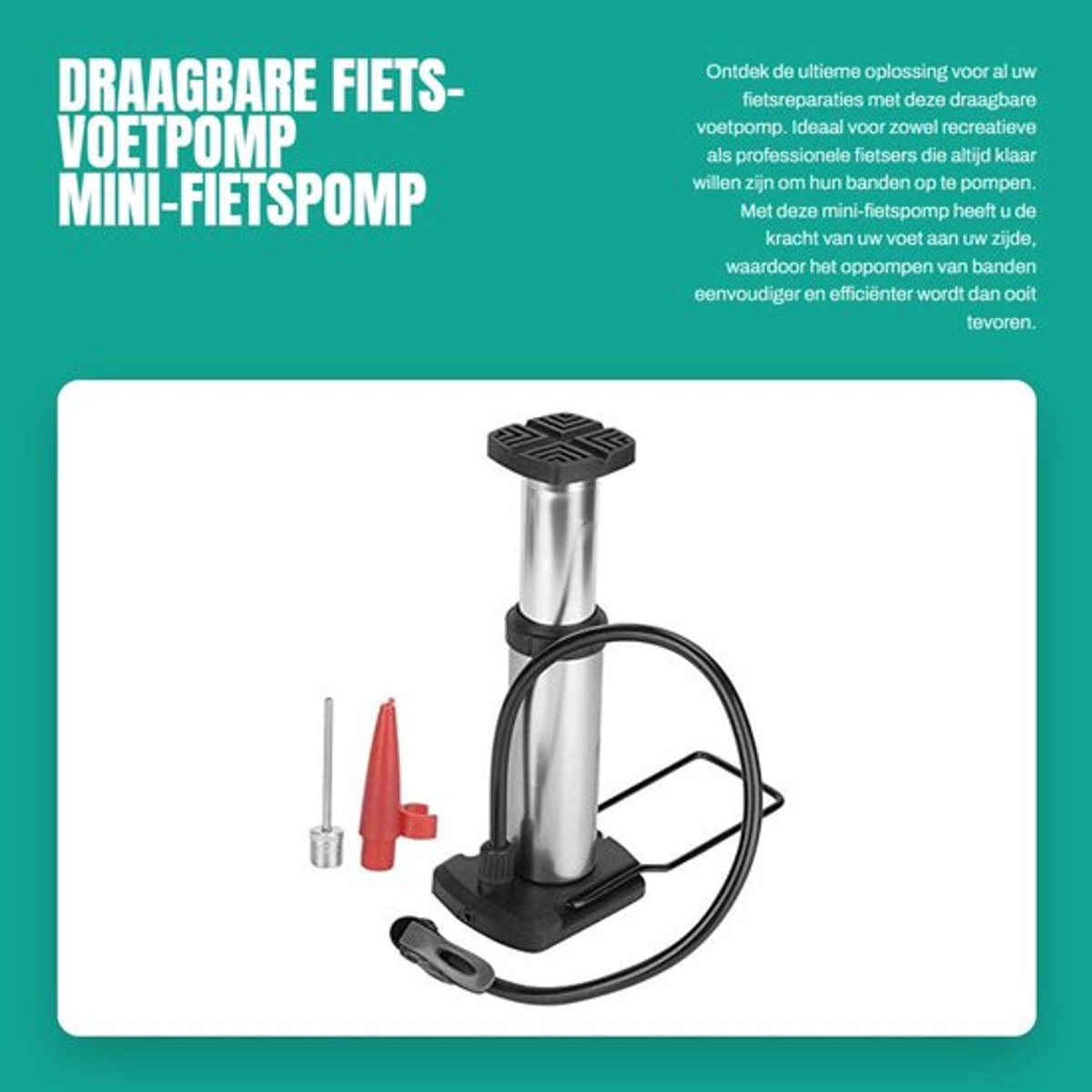 Fietsvoetpomp Draagbaar - Mini Fietspomp - Hoge Druk - Aluminium - Corrosiebestendig - Lange Levensduur - Pomp