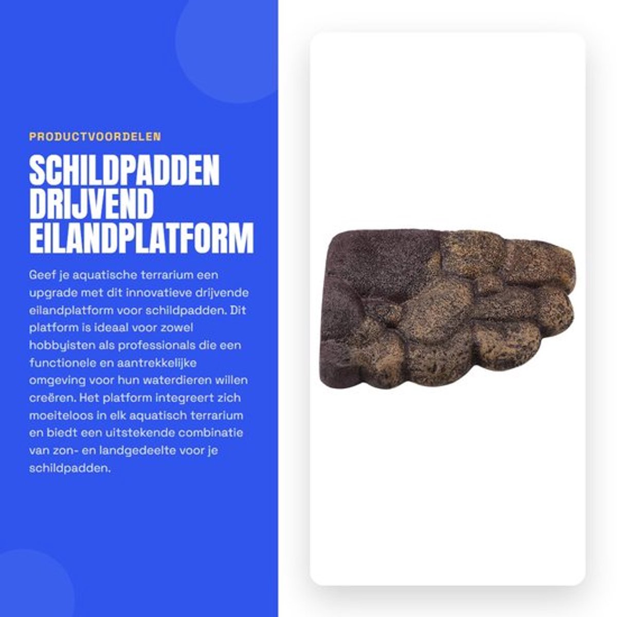 Drijvend Eiland - Semi-Aquatisch Platform - Hars Aquariumdecor - Ondersteuning met Magneten - Gemakkelijke Toegang - Afmetingen 27 x 17 x 4 cm