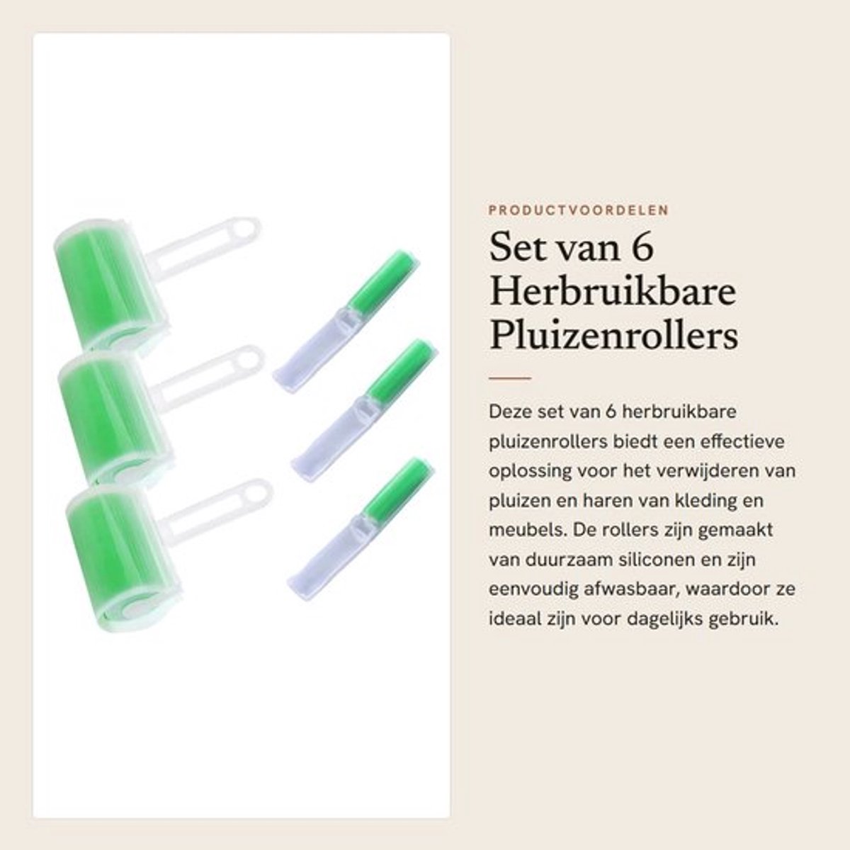 Pluizenroller Herbruikbaar - Set van 6 Pluizen-/Haarrollers - Afwasbare Pluizenroller - Vochtbestendig - Duurzaam - Handvat van Kunststof - Pluizenborstel
