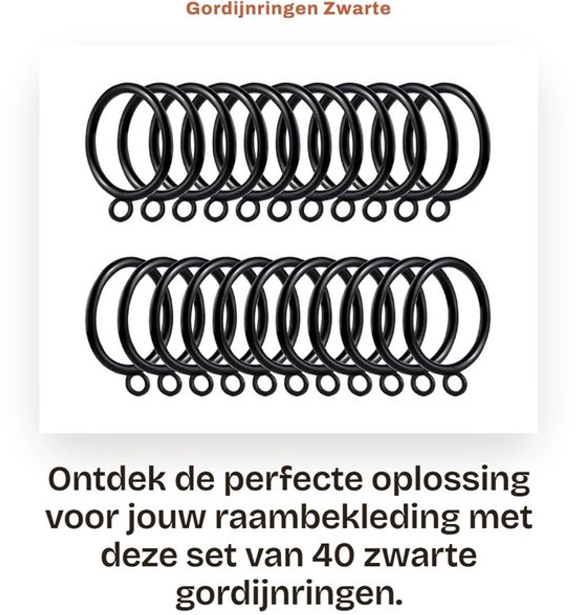 Gordijnringen Zwart 40 Stuks - Gordijnringen met Oogje - Gordijnringen voor Gordijnroede - Roestvrij Staal - Duurzaam en Krasbestendig - Gordijnhaken