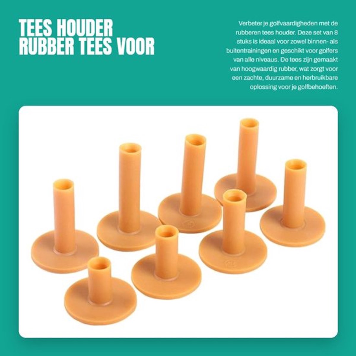 Tees Set van 8 Stuks - Rubber Tees - Verschillende Maten 35mm/42mm/54mm/60mm/65mm/70mm/75mm/80mm - Duurzaam - Herbruikbaar - Geschikt voor Binnen/Buiten - Golftees