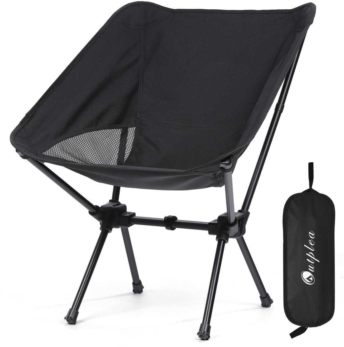 SnelShoppen - Zwarte Lichtgewicht Opvouwbare Kampeerstoel voor Volwassenen - Compacte Visstoelen, Draagbare Rugzakstoel voor Buiten, Strand, Wandelen,