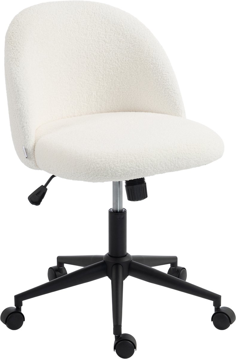 HOMCOM Office Chair-Teddyfleece (100 % Polyester)-59L x 52B x 84,5H cm-Cremeweiß