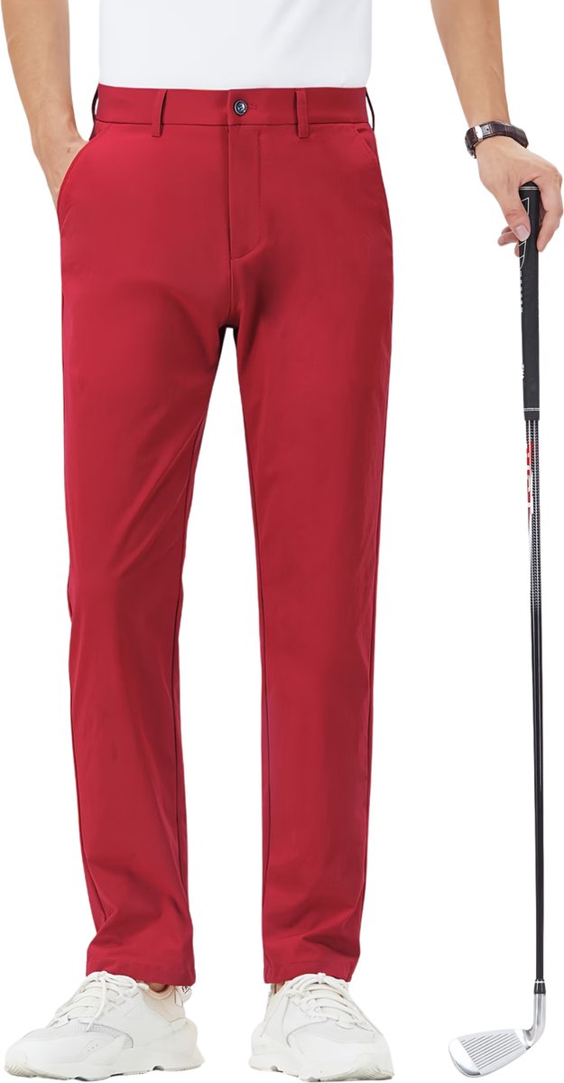 Currero Pantalon Heren Chino Regular Fit Golfbroek Nette Broek Met Elastische Tailleband Volwassenen XXS/XS Rode Roos