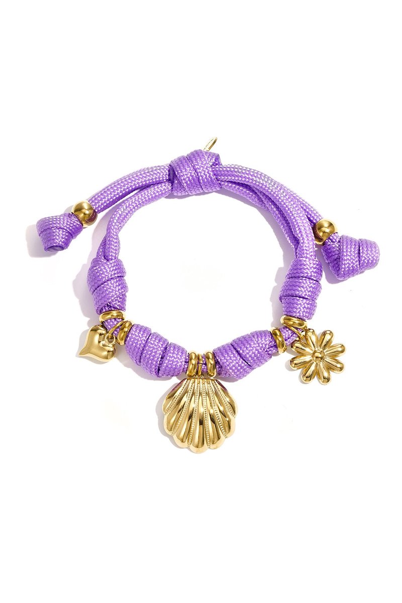 Club Spice - Touw armband met charms - Stainless Steel - - Lichtpaars