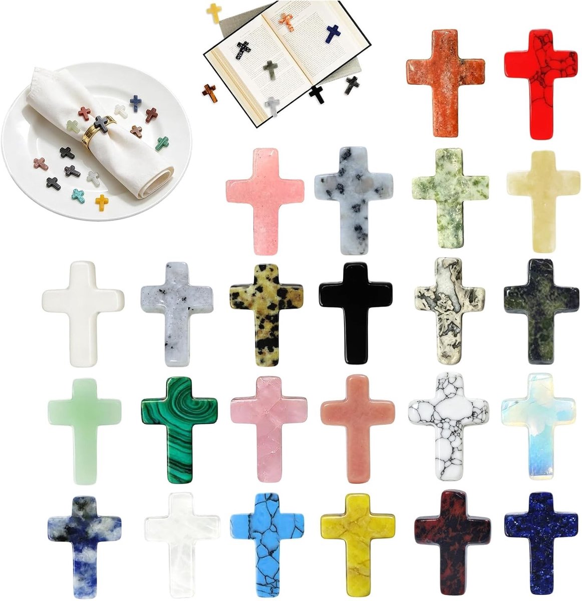 Kruis met Edelstenen voor Genezing, Gebeden en Tafeldecoratie - 24 Stuks, Ideaal voor Doop en Communie Geschenken