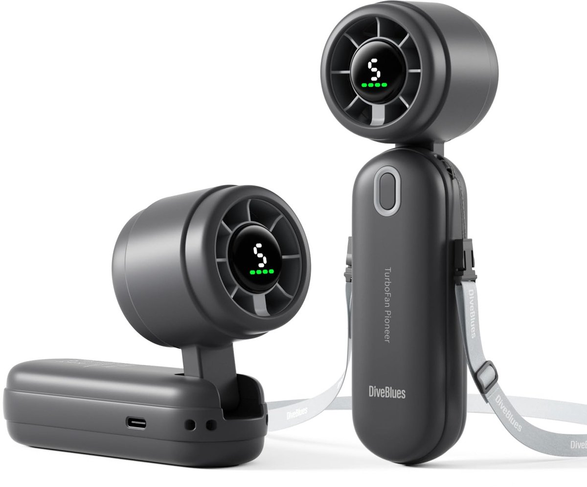 SnelShoppen - Diveblues iTurbo High-Speed Draagbare Handventilator met LED-Display, 2000 mAh Oplaadbare Accu, 5 Windsterktes, Mini-Ventilator voor Rei