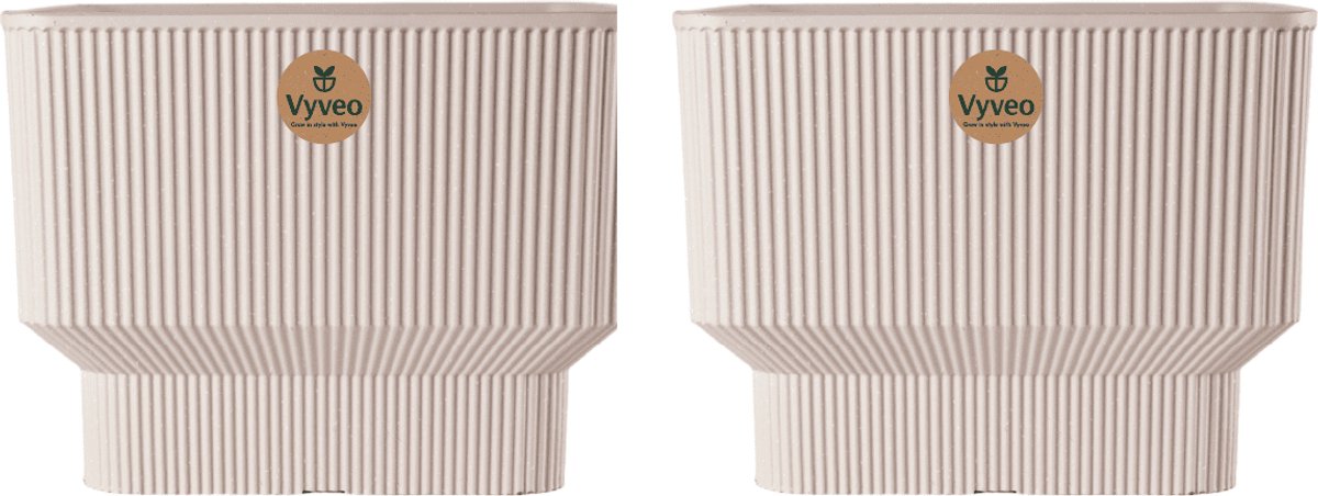 Vyveo - Bloempot Ciro - Set van 2 - 31x24 - Beige - Bloempot voor binnen en buiten - Lichtgewicht - Breukbestendig - Vorstbestendig - UV-bestendig
