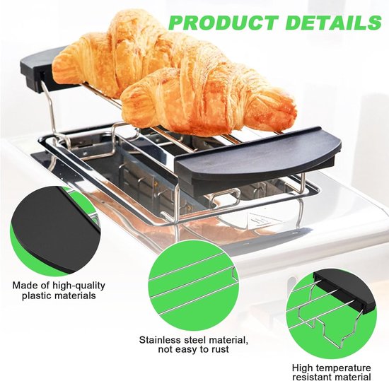 1 Stuk RVS Toaster Hot Rack met Keuken Tang en 2 Transparante Haken voor Brood, Toast en Pannenkoeken in de Keuken — afbeelding 2