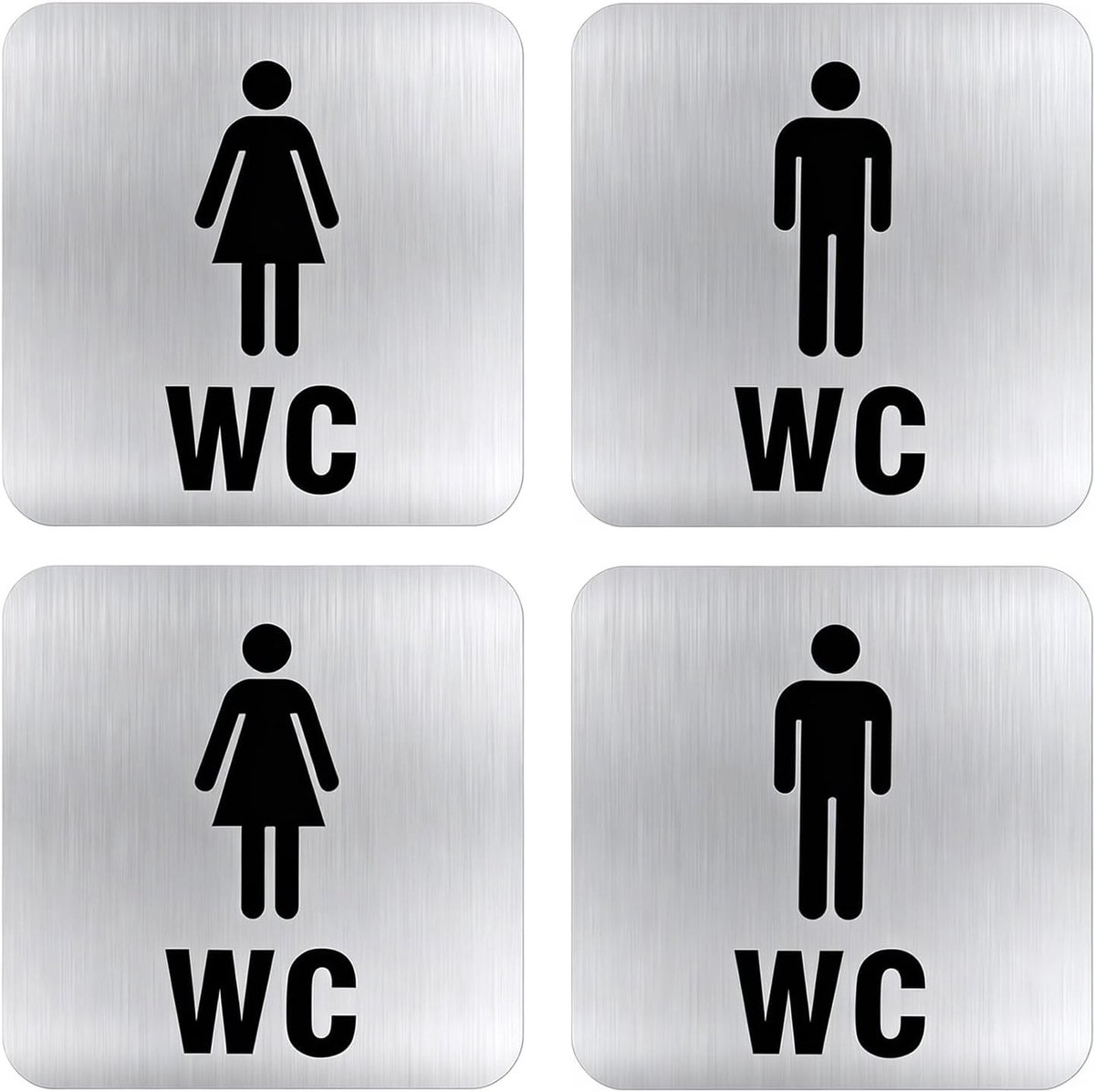 4 stuks zelfklevende wc-bordjes van roestvrij staal voor dames en heren, moderne toiletstickers en bordjes