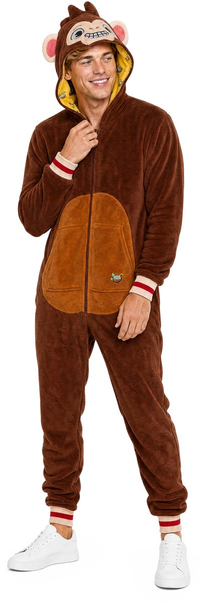 OppoSuits Monkey Onesie - Unisex - Monkey Fleece Jumpsuit - Carnavalskleding - Dieren Verkleedpak - Chill Pak - Maat S