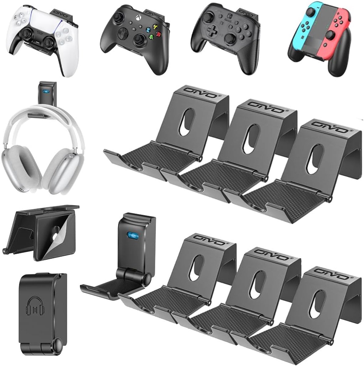 SnelShoppen - OIVO Universele Controller/Headsethouder - Opvouwbare Wandmontage voor Over-Ear Hoofdtelefoon & Gaming-Controller - 6 Stuks - Ruimtebesp