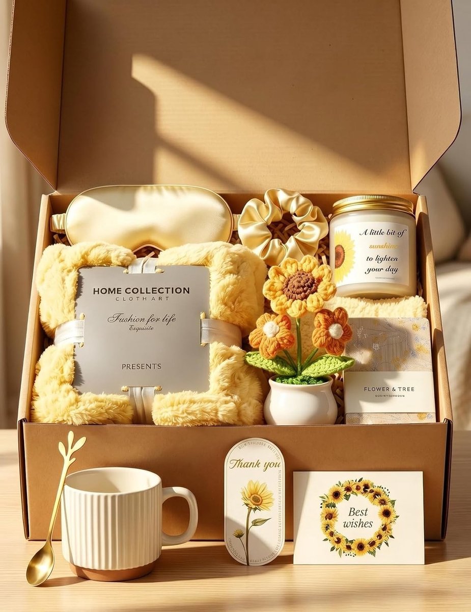 Cadeauset voor dames met zonnebloemthema, perfect als verjaardagscadeau voor moeder, zus of vriendin, ideaal voor Valentijnsdag, Moederdag en Kerstmis