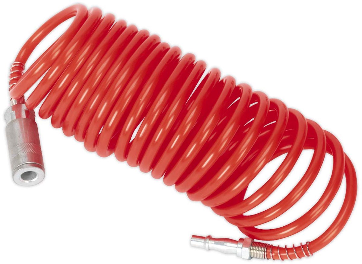 Sealey SA305 PU Coiled Air Hose 5mtr x 5mm with Couplings - ShopVlot