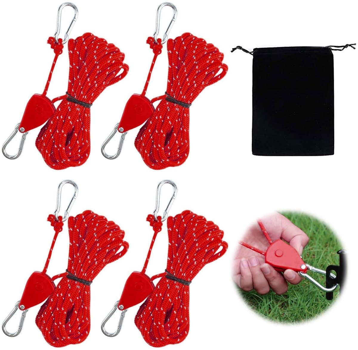Solidchoice - Set van 4 Nylon Tent Tension Ropes voor Camping en Outdoor Activiteiten
