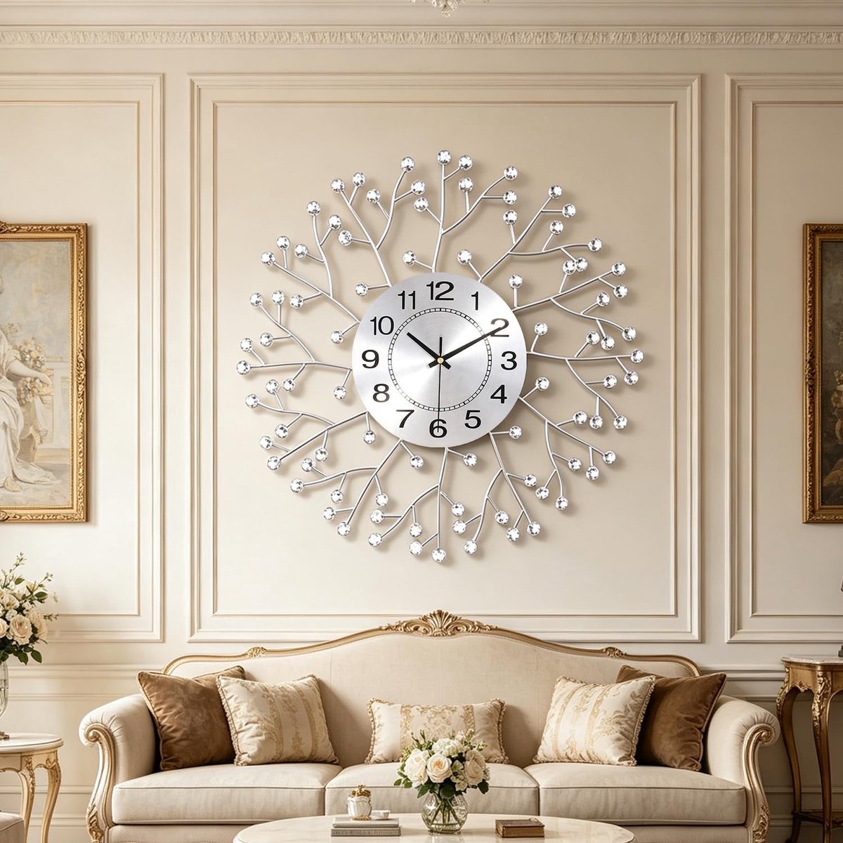 Solidchoice - Moderne Stille Wandklok met Garland - Decoratieve Klok voor Woonkamer en Slaapkamer