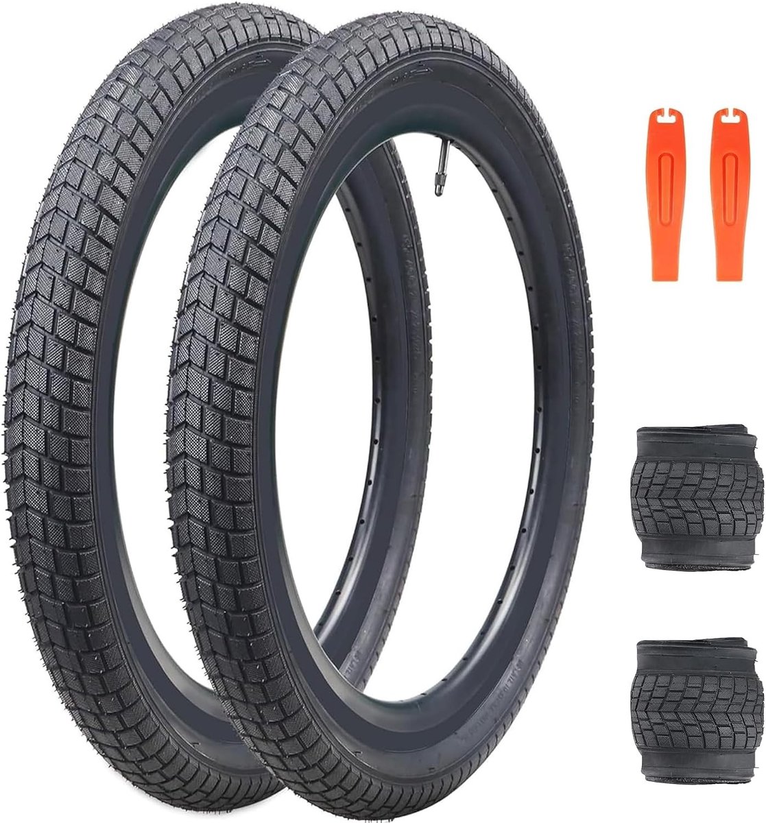 2-delige set 20 x 2.125 inch opvouwbare fietsbanden voor kinderen met 2 binnenbanden AV48 mm ventiel, geschikt voor 20 inch fietsen