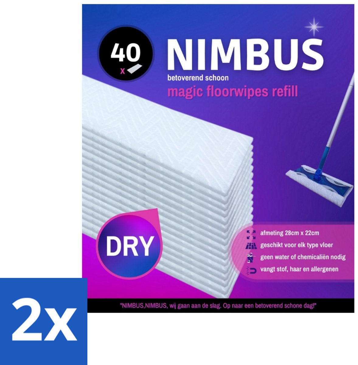 NIMBUS Magic Vloerdoekjes Navulling 40 stuks per verpakking - Voordeelverpakking - 2 stuks