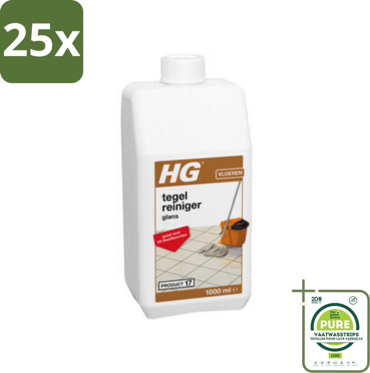 25 x HG Tegelreiniger Glans 1 liter - Grootverpakking - Tegelreiniger - Vloerreiniger - Glansreiniger - Biologisch Afbreekbaar - Natuursteen