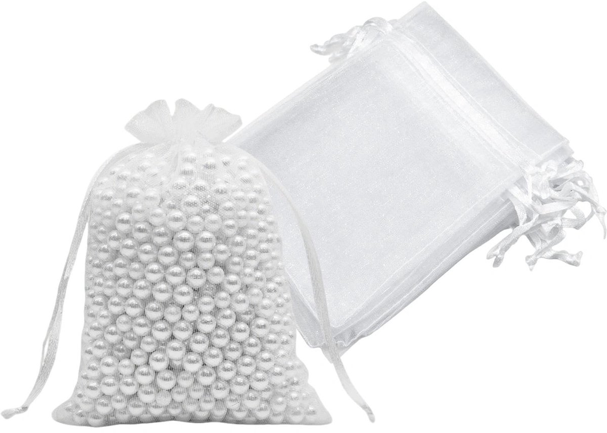 Elzusha - Set van 60 Witte Organzazakjes met Trekkoord voor Cadeaus