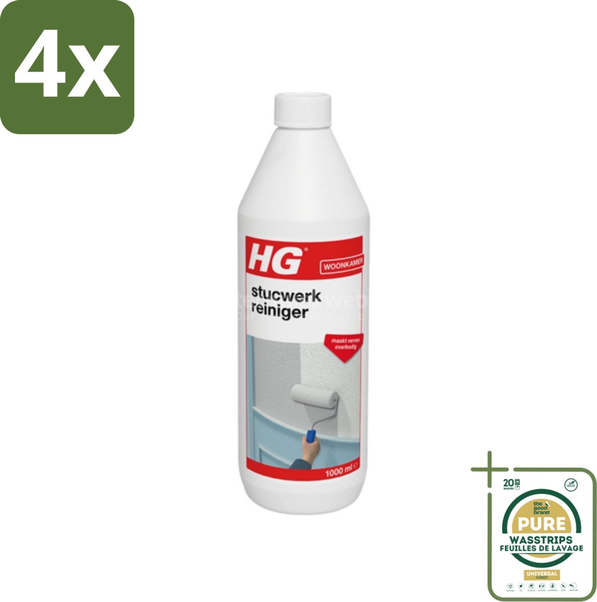HG - Stucwerk Reiniger - Zeer Snelle Werking - Grondige Reiniging - 1L - Voordeelverpakking - 4 stuks - Stucwerk schoonmaken - Muurreiniger
