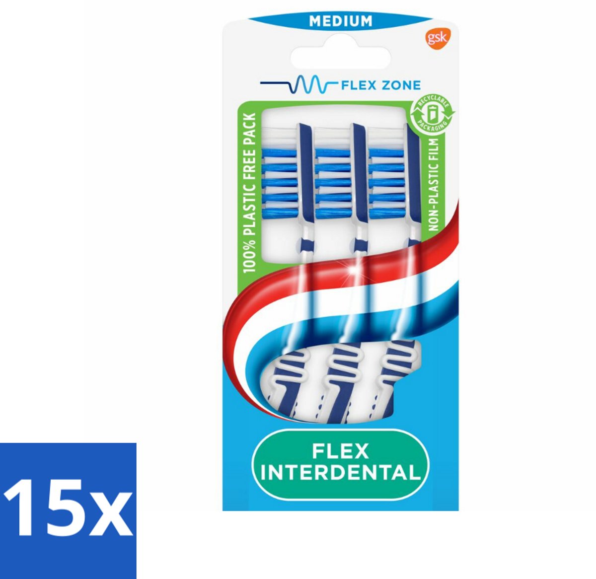 Aquafresh Tandenborstel Flex Interdental Medium 3 stuks per verpakking - Bulkverpakking - 15 stuks