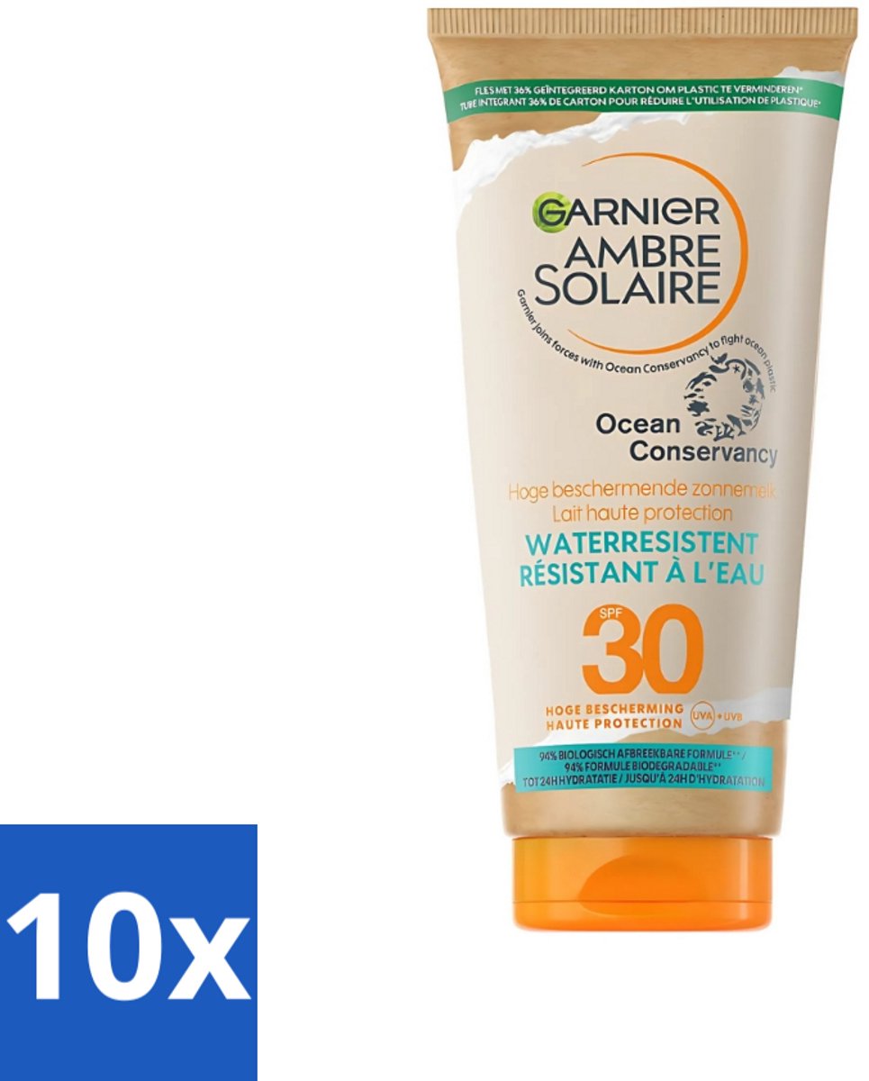 10 x Garnier - Ambre Solaire - Waterresistente Beschermende Zonnebrandmelk - SPF 30 - 175 ml - Zonbescherming - Zonnebrandmelk - SPF 30 - Waterresistent - Huidbescherming