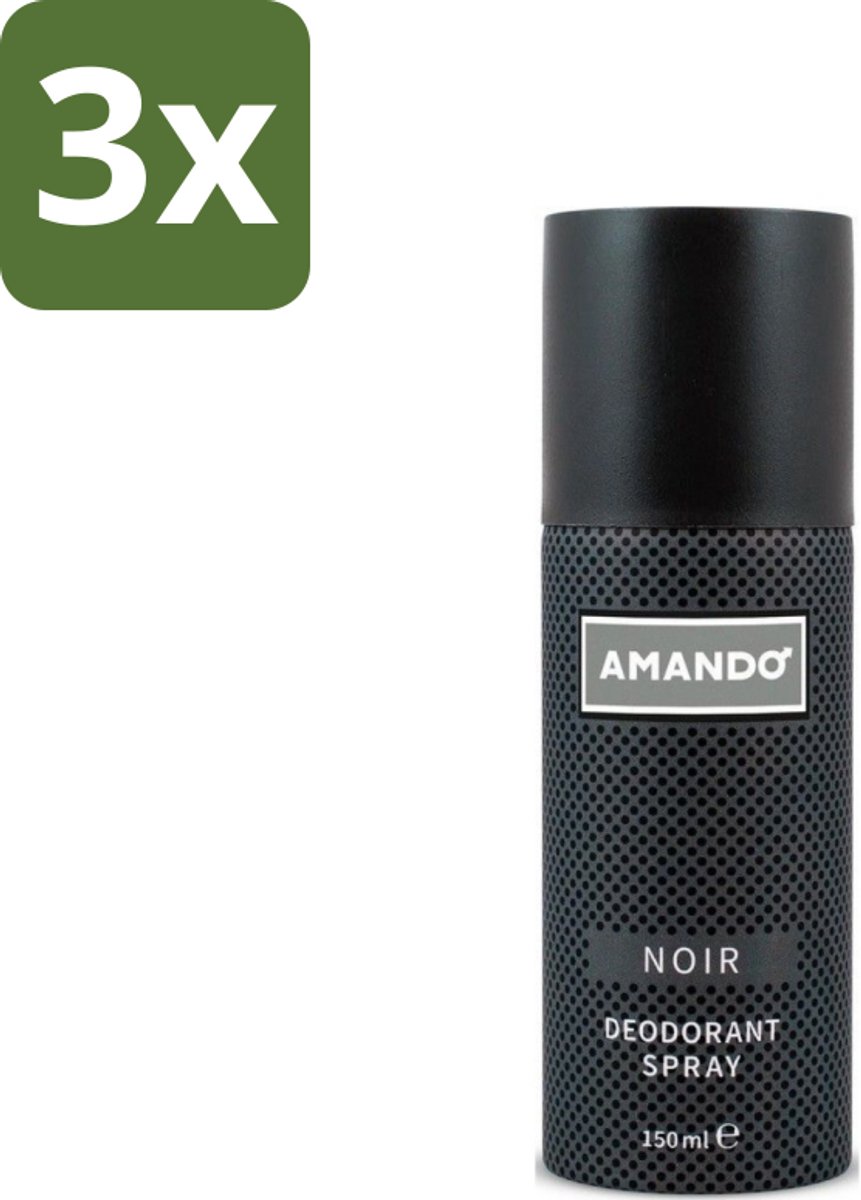 3 x Amando - Noir - Deodorant - Spray - 150 ml - Amando Noir Deodorant Spray - Deodorant Spray Voor Mannen - Klassieke Geur - Langdurige Bescherming - Mannelijke Geur