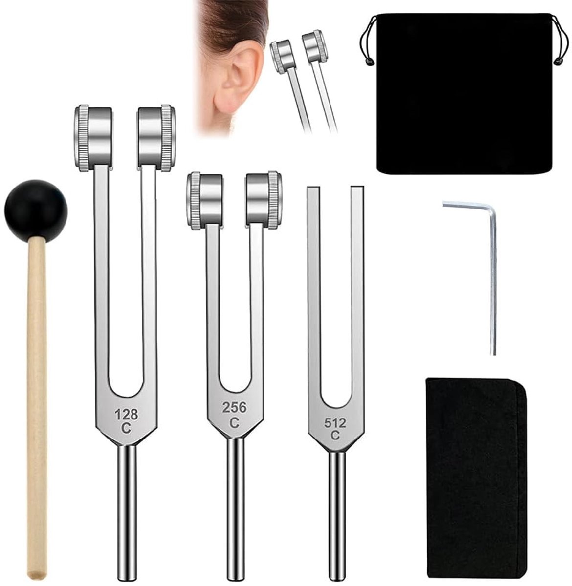 Solidchoice - Set van 3 Tuning Forks met Hamer voor Geluidstherapie