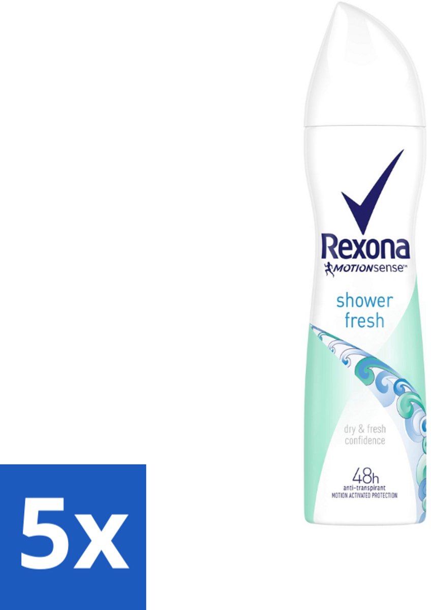 5 x Rexona - Shower Fresh - Deodorant Spray - Anti-transpirant - 150 ml - Shower Fresh - Deodorant Spray - Anti-transpirant - 48 Uur Bescherming - Motion Sense