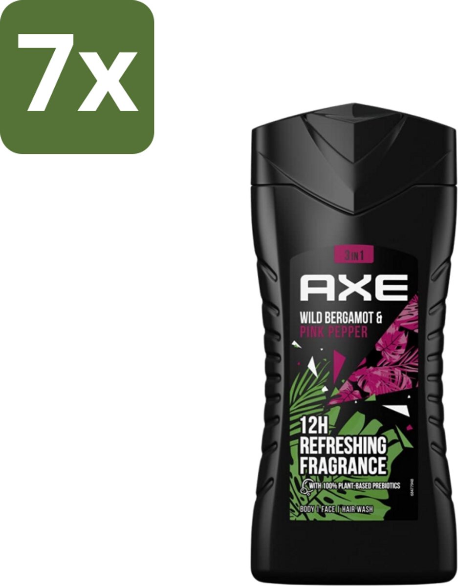 7 x Axe - 3-in-1 Douchegel - Wild Bergamot & Pink Pepper - 100% Plantaardig - 250 ml - Douchegel - 3-in-1 - Lichaam - Gezicht - Haar
